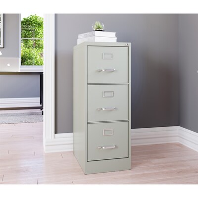 Lorell Fortress 3-Drawer Vertical File Cabinet, Letter Size, Lockable, 40.2"H x 15"W x 22"D, Light Gray (LLR42298)