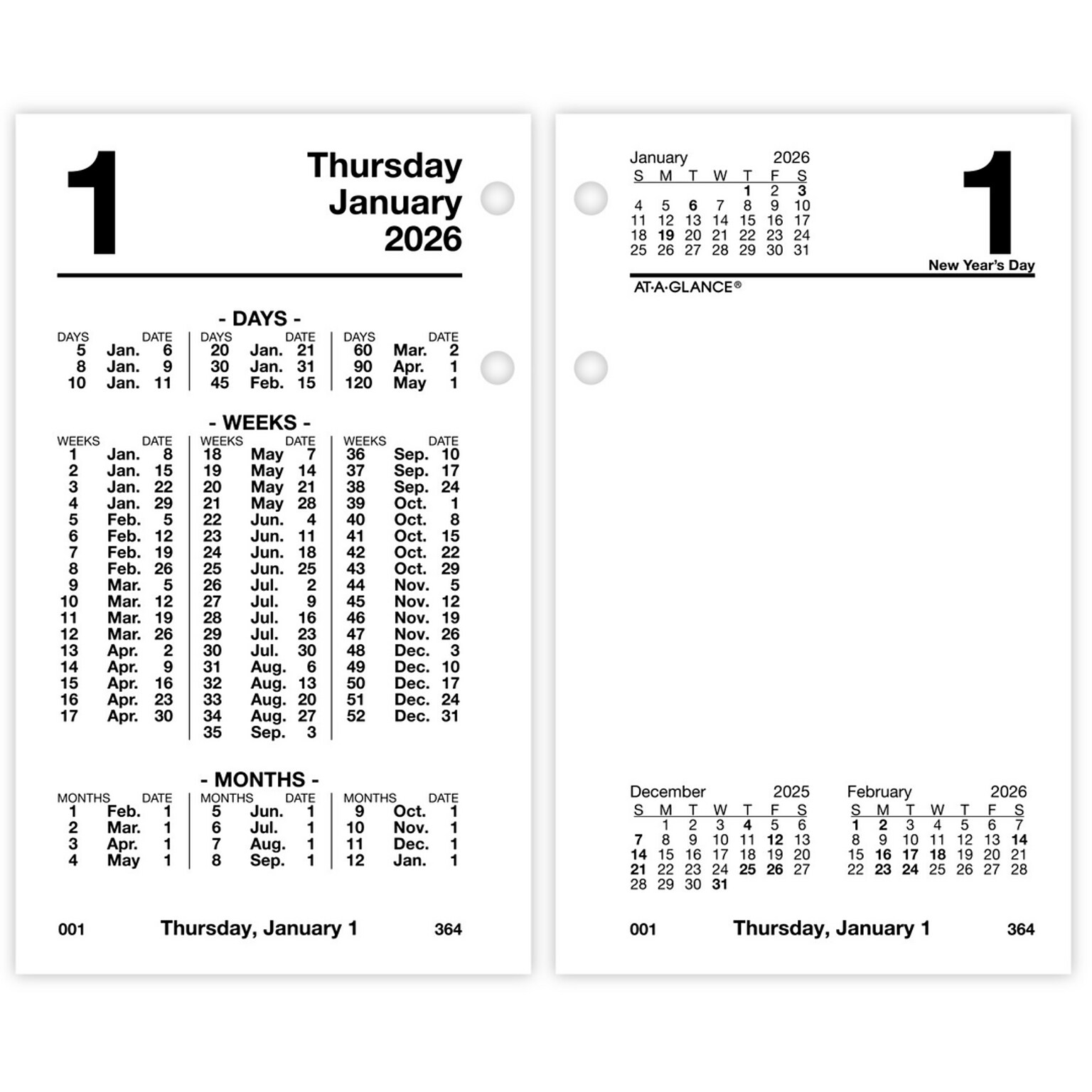2026 AT-A-GLANCE Financial 6 x 3.5 Personal Organizer Refill Pages, White/Black (S170-50-26)