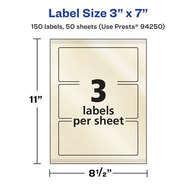 Avery Pearlized Ivory Rectangle Multipurpose Labels, 3" x 7", Ivory, 150/Box (94250)