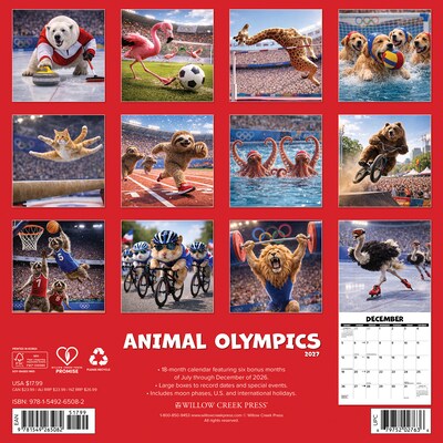 2027 Willow Creek Animal Olympics 12 x 12 Monthly Wall Calendar, Assorted Colors (65082)