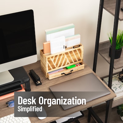 Mind Reader 3-Compartment Wood Desk Organizer, Brown (DESKMEMO-BRN)