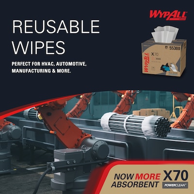 WypAll PowerClean X70 Cloths, 11.1" x 16.8", White, 192 Sheets/Box (55300)