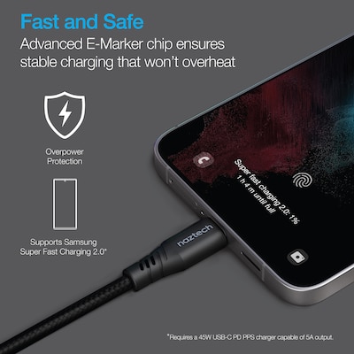 Naztech REcoil Magnetic USB-C to USB-C Braided Cable, 6 ft., Black (16048)