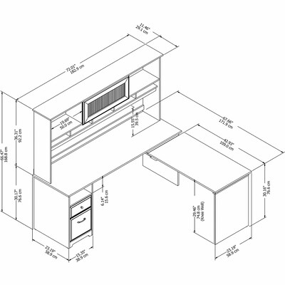 Bush Furniture Cabot 72"W 3 Position Sit to Stand L Shaped Desk with Hutch, Espresso Oak (CAB052EPO)