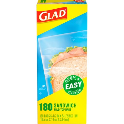 Glad Fold Top Bags, Sandwich, 180 Bags/Box (CLO 60771)