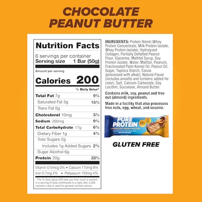 Pure Protein Gluten Free Chocolate Peanut Butter Protein Bar, 6 Bars/Box (NRN13805)