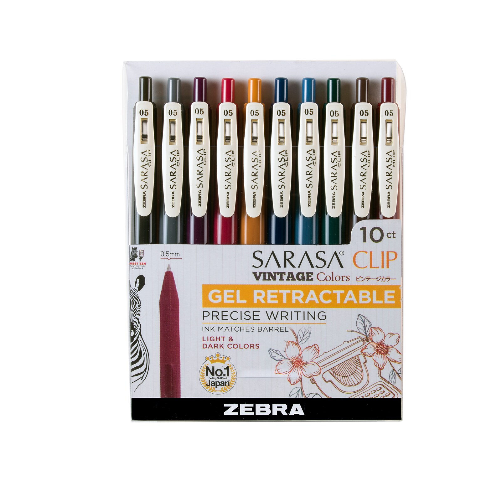 Sarasa Clip Vintage Gel Retractable 0.5mm Assort 10pk