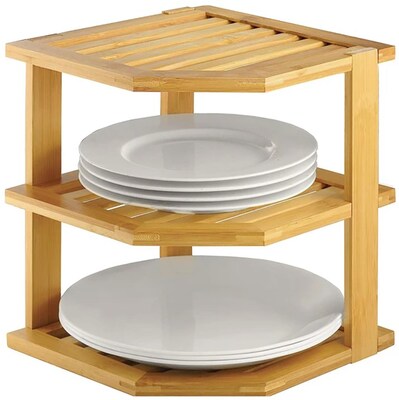 Three Tier Bamboo Corner Dish Rack