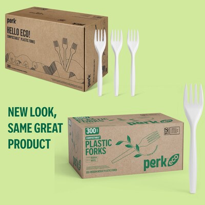 Perk™ Eco Compostable PLA Fork, Medium-Weight, White, 300/Pack (PK56201)