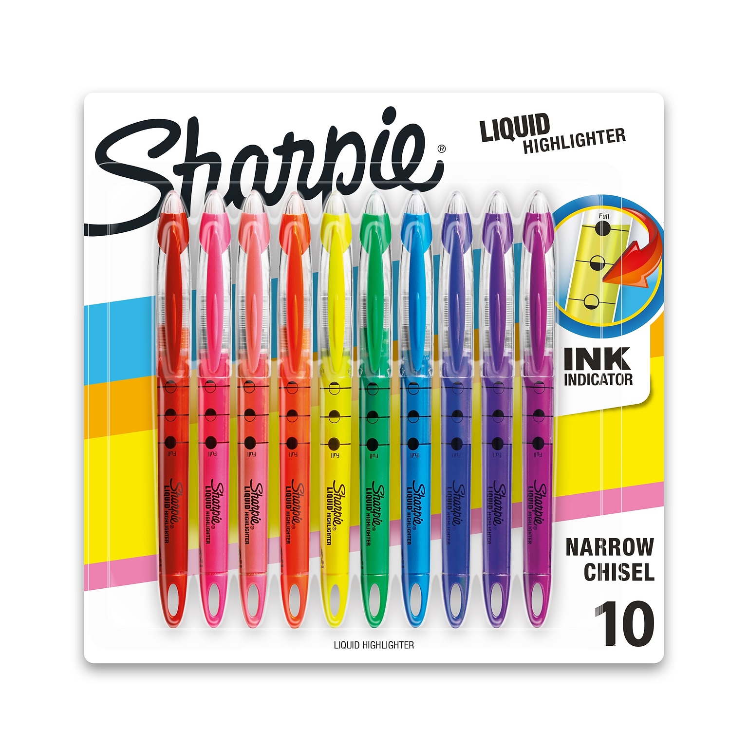 Sharpie Liquid Highlighter, Chisel Tip, Assorted, 10/Pack (24415PP)