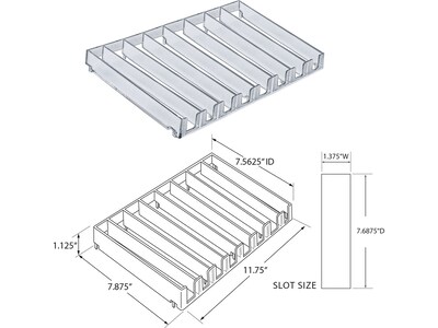Azar 2.63" x 12" Pegboard 8-Compartment Cosmetic Tray, Black, 2/Pack (225830-8COMP-BLK-2PK)