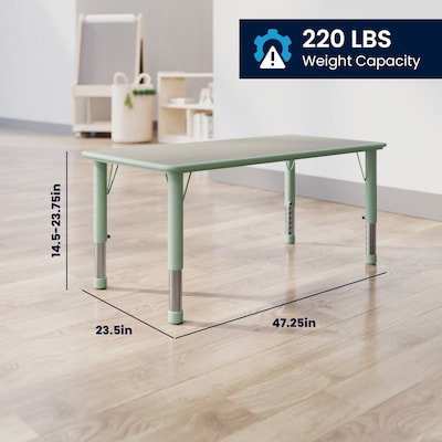Flash Furniture Emmy Rectangular Activity Table Set, 47.25" x 23.5", Height Adjustable, Light Gray Woodgrain & Sage