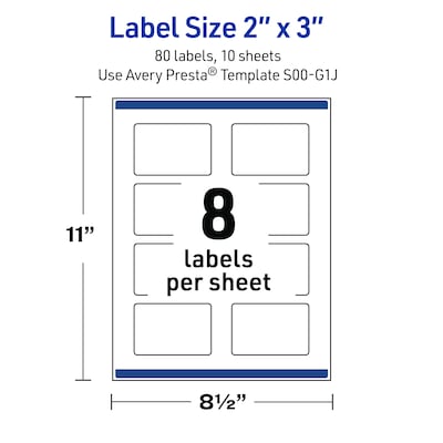 Avery Rectangle Laser/Inkjet Multipurpose Labels, 2" x 3", White, 80/Pack (19479370994)
