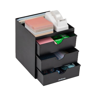 Mind Reader 3-Drawer Plastic Desk Organizer, Black (MINMACH3-BLK)