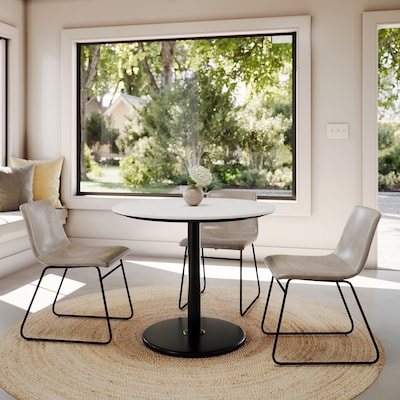 Flash Furniture Acadia 36" Round Wooden Dining Table with Round Base, White Faux Marble/Black Base (STRD36WMATR24)