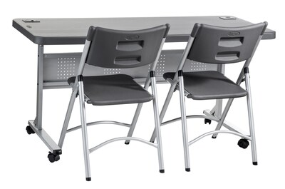 National Public Seating BPFT Series Foldable Rectangular Training Table, 24"W x 60"D, Plastic, Charcoal (BPFT246020)
