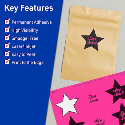 Avery Star Laser/Inkjet Multipurpose Labels, 2-1/4 x 2-3/8, Neon Magenta (480/Box)