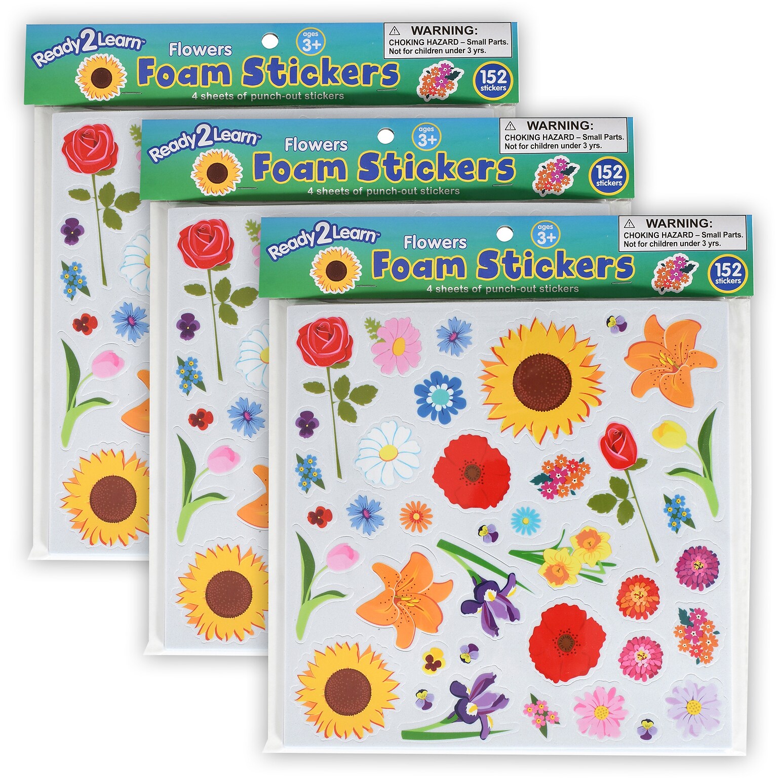 Ready2Learn Foam Stickers, Flowers, 152/Pack, 3 Packs (CE-10095-3)