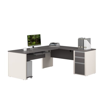 Bestar Connexion 72W L Shaped Desk with Drawers and Keyboard Tray, Slate (93880-59)