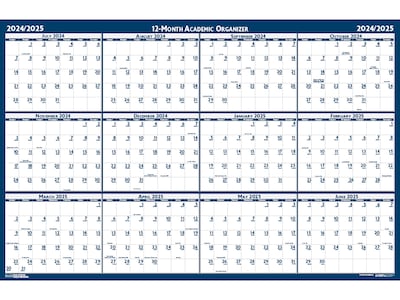 2024-2025 House of Doolittle 37" x 24" Academic Yearly Wet-Erase Wall Calendar, Reversible, White/Blue (395-25)
