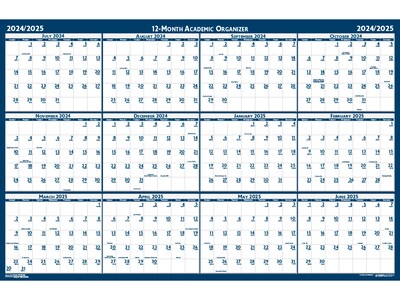 2024-2025 House of Doolittle 37" x 24" Academic Yearly Wet-Erase Wall Calendar, Reversible, White/Blue (395-25)