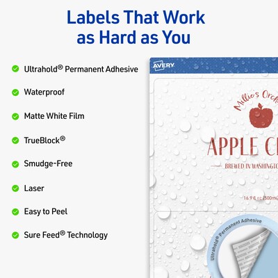 Avery Waterproof Rectangle Laser Multipurpose Labels, 5 x 8-1/8, White, 100/Box (19479399378)