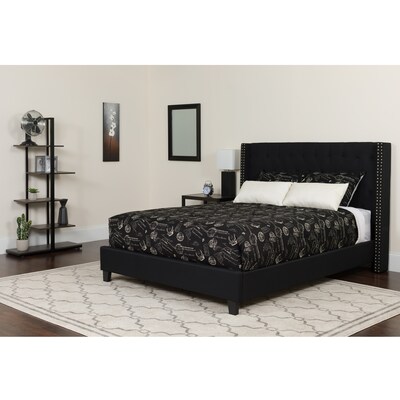 Flash Furniture Riverdale Tufted Upholstered Platform Bed in Black Fabric with Memory Foam Mattress, Queen (HGBMF39)