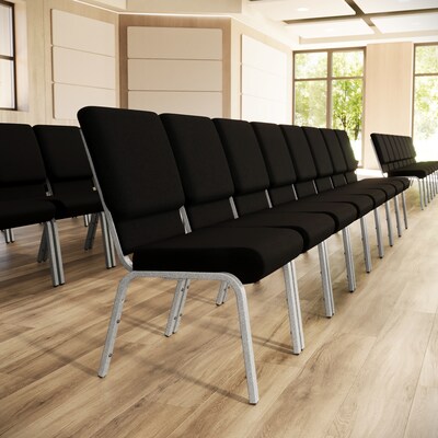 Flash Furniture HERCULES Series Fabric Stacking Church Chair, Black/Silver Vein Frame (XUCH60096BKSV)