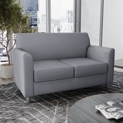 Flash Furniture Hercules Diplomat LeatherSoft Loveseat, Gray/Chrome Legs (BT8272GYCHR)