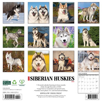 2026 Willow Creek Siberian Huskies 12 x 12 Monthly Wall Calendar (52792)
