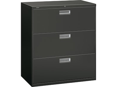 HON Brigade 600 Series 3-Drawer Lateral File Cabinet, Locking, Charcoal, Letter/Legal, 36W (H683.L.