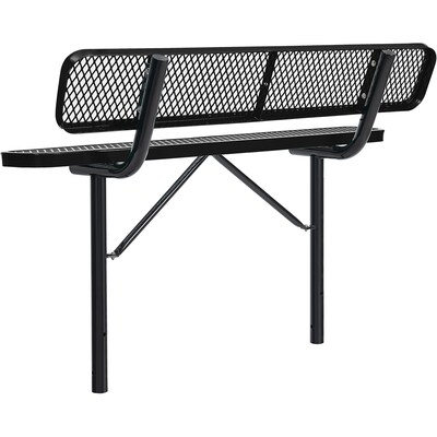 Global Industrial 6' Outdoor Steel Bench w/ Backrest, Expanded Metal, In Ground Mount, Black (277154IBK)