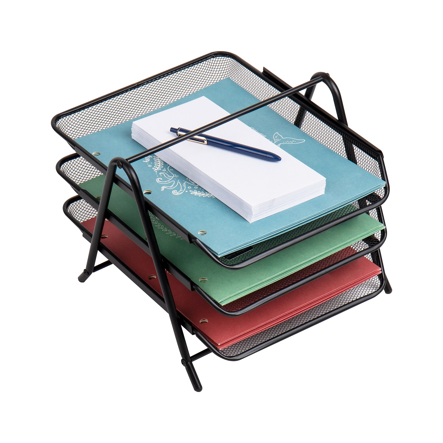 Mind Reader 3-Tier Stackable Paper Desk Tray Organizer, Metal Mesh, Black (3TPAPER-BLK)