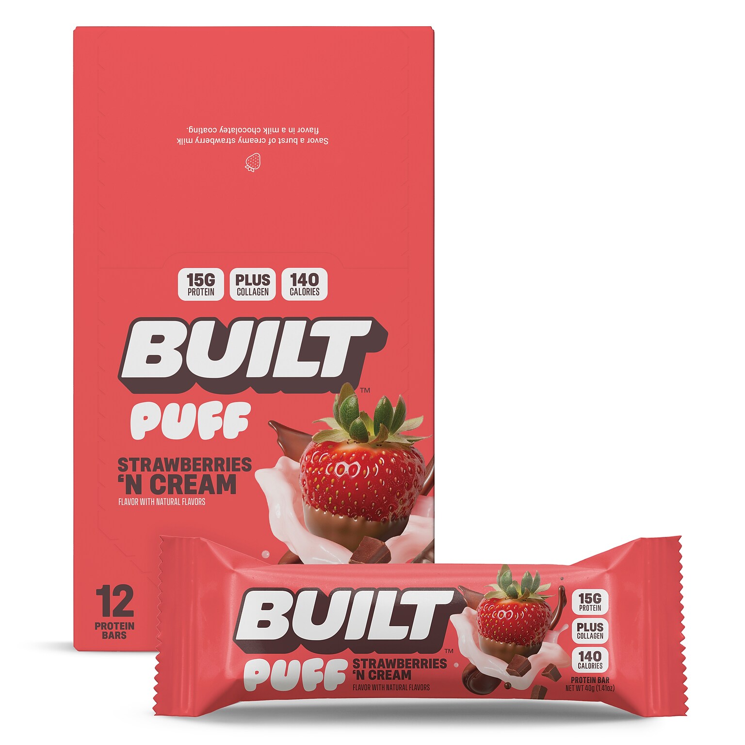 Built Puff Strawberries N Cream Protein Bar, 1.41 oz., 12 Bars/Box (BUI30590)