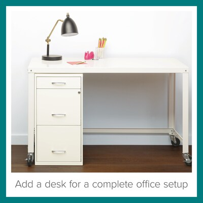 Space Solutions 3-Drawer File Cabinet with Pencil Drawer Letter-Width, Pearl White, 18" Deep (19157)