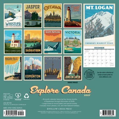 2027 Willow Creek Explore Canada (ADG)  12 x 12 Monthly Wall Calendar (60155)