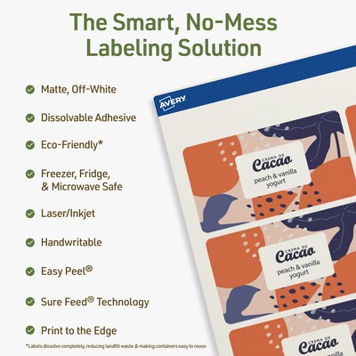 Avery Dissolvable Rectangle Multipurpose Labels, 2 x 3.75, Off-white, 80/Pack (94240)