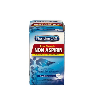 Physicians Care Extra Strength Non-Aspirin 500 Milligrams Acetaminophen Pain Reliever Tablet, 2/Packet, 125 Packets/Box (40800)