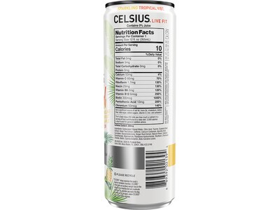 Celsius Sugar-Free Tropical Vibe Sparkling Energy Drink, 12 fl. oz., 12 Cans/Carton (02127)