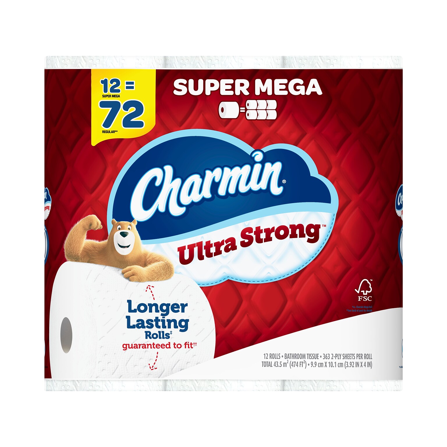 Charmin Ultra Strong Toilet Paper, 2-Ply, White, 363 Sheets/Roll, 12 Rolls/Pack (04311)