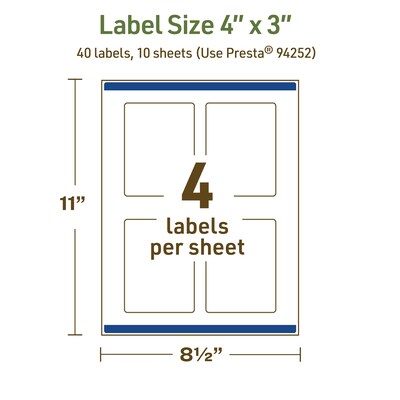 Avery Dissolvable Rectangle Multipurpose Labels, 4" x 3", Off-white, 40/Pack (94252)