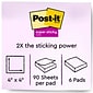 Post-it Recycled Super Sticky Notes, 4" x 4", Wanderlust Pastels Collection, Lined, 90 Sheets/Pad, 6 Pads/Pack (675-6SSNRP)