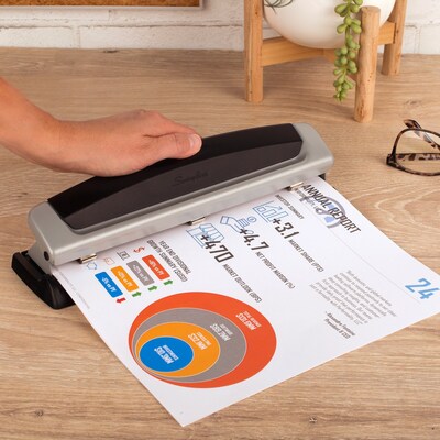 Swingline® Precision Pro® Desktop 2-3-Hole Punch, Adjustable Centers, 10 Sheet Capacity, Black/Silver (A7074037)