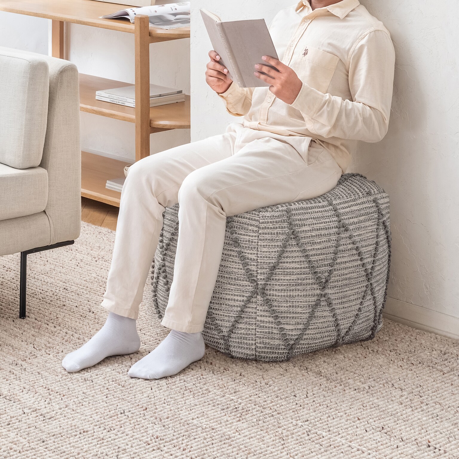 Anji Mountain Atlas Natural Fabric Rectangular Pouf Ottoman (AMBPF099-1917)