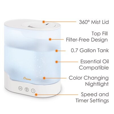 Crane Top Fill Ultrasonic Cool Mist Tower Humidifier 0.7-Gallon, 300 sq. ft., White (EE-5402)