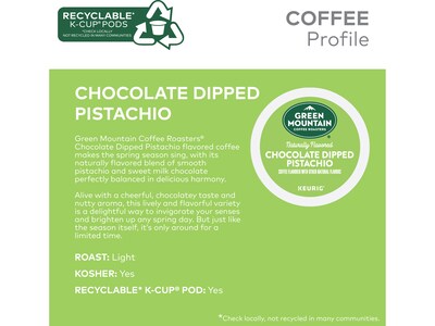 Green Mountain Coffee Roasters Chocolate Dipped Pistachio Coffee Keurig® K-Cup® Pods, Light Roast, 24/Box (5000378228)