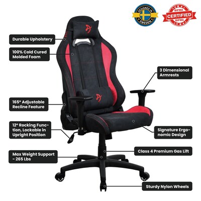 Arozzi Torretta Supersoft Microfiber Ergonomic Racing Gaming Chair, Black/Red (TORRETTA-SPSF-RED)