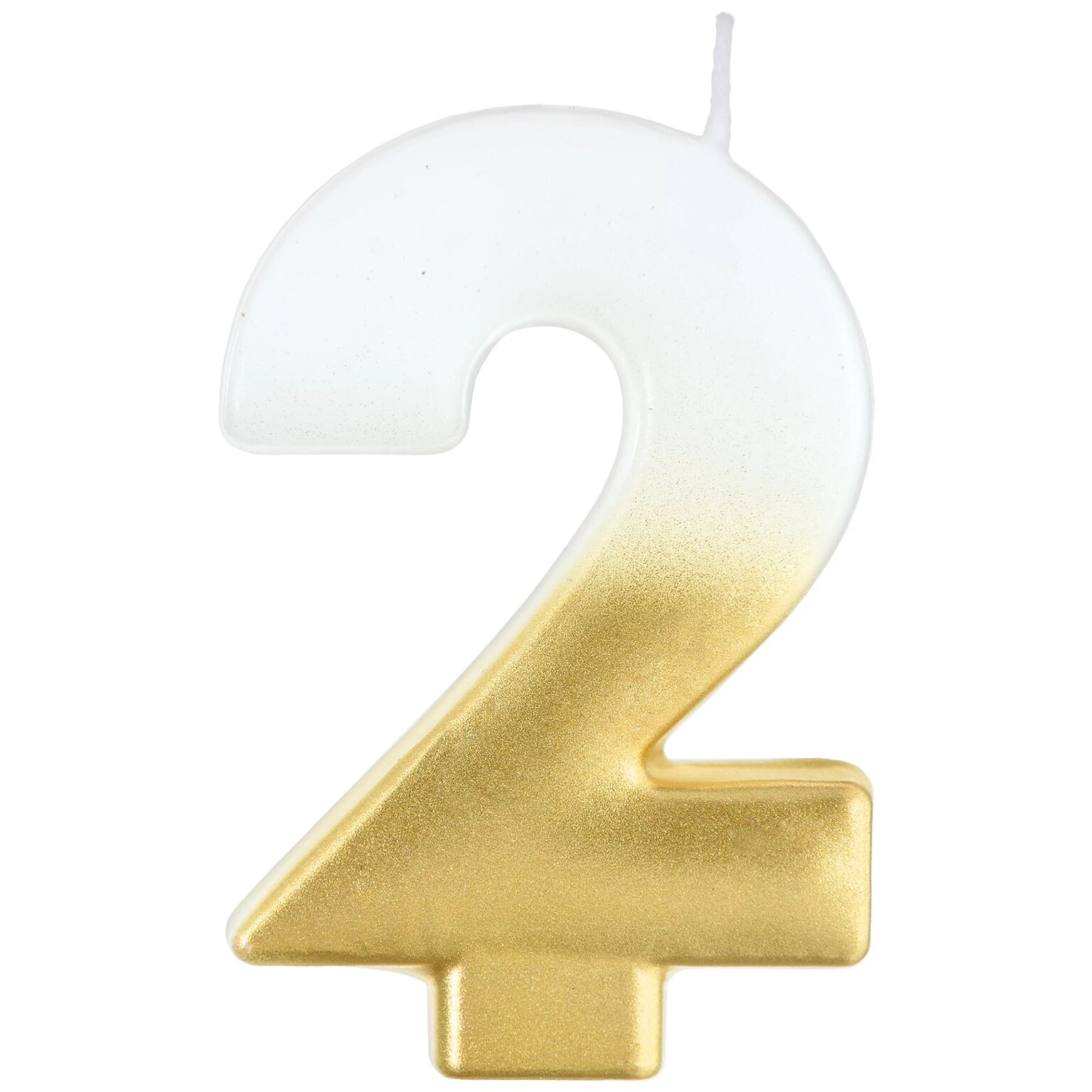 Party City Number 2 Birthday Candle, White/Gold (AM171061)