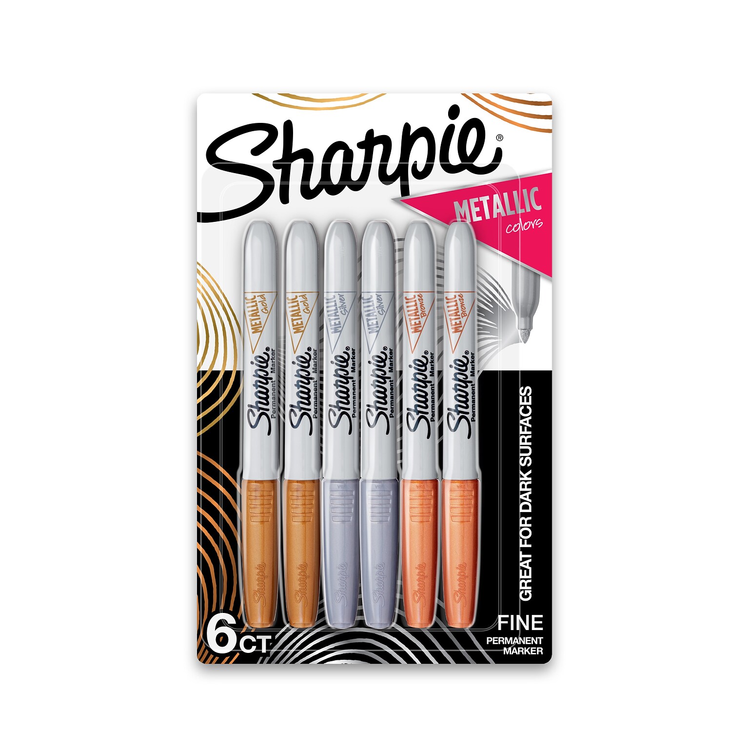 Sharpie Permanent Markers, Fine Tip, Assorted Metallic, 6/Pack (1829201)