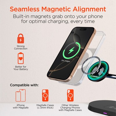 HyperGear MaxCharge Pro 3-in-1 Wireless Charging Stand with Magnetic Wireless Fast Charge, 15W, Black (16189)